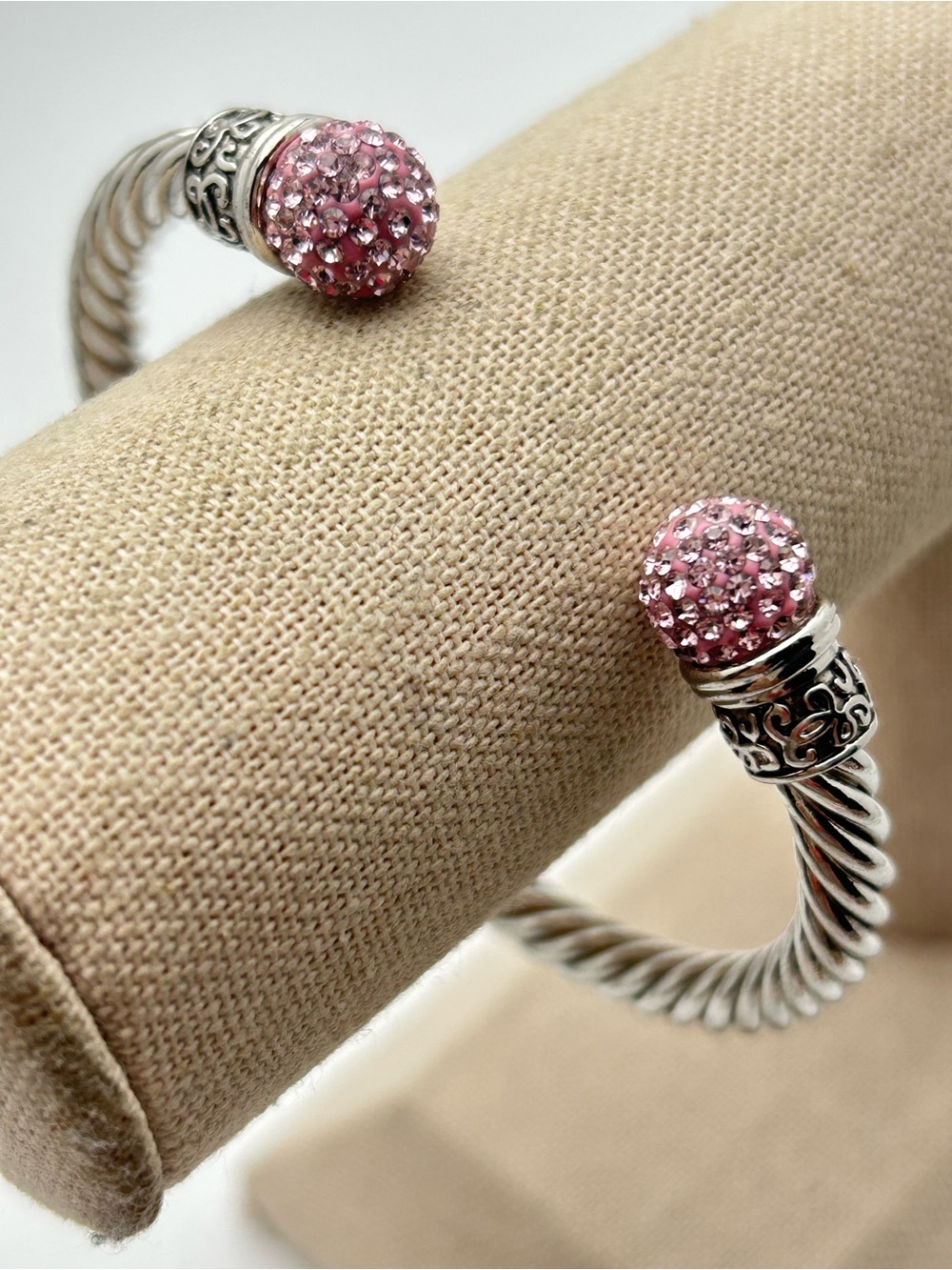 Silver Twist Cuff with Pink Pave Ends